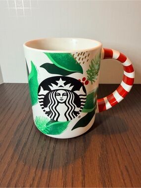 Starbucks 2019 Holiday Ceramic Mug with Red Striped Handle